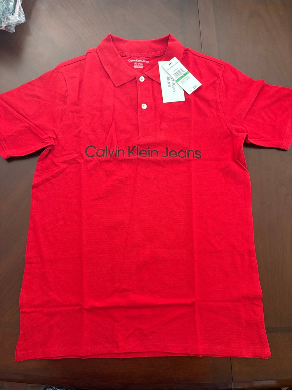 Calvin Klein Jeans Boys size 14/16 Large Bright Red Polo Chest Logo new $39